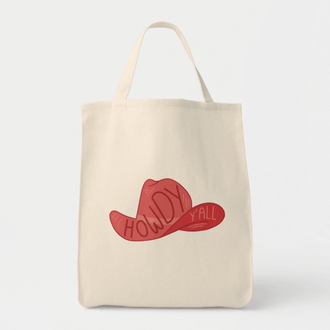 Tote Bag Howdy Y'all Cowboy/Cowgirl Casquette Art rose (Devant)