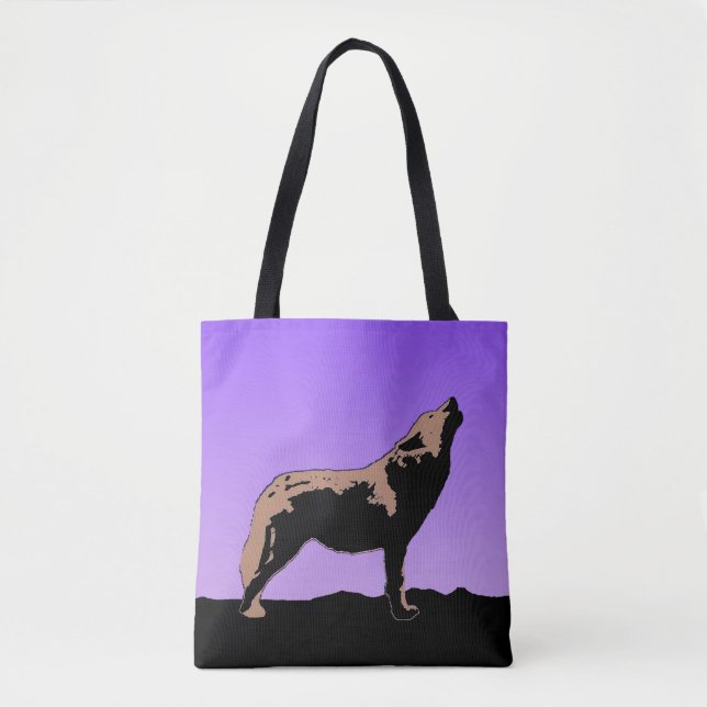 Tote Bag Howling Wolf at Sunset - Art faunique original (Devant)