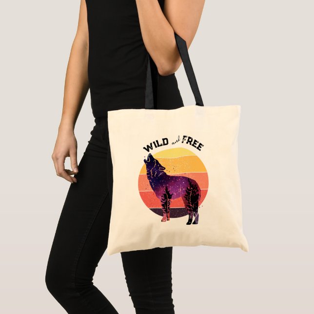 Tote Bag Howling Wolf Retro Stripe Wild Free (Devant (produit))
