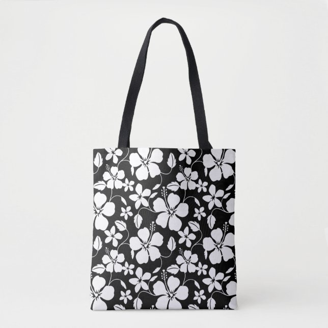 TOTE BAG HULA HAÏIENNE (HIBISCUS) NOIR (Devant)