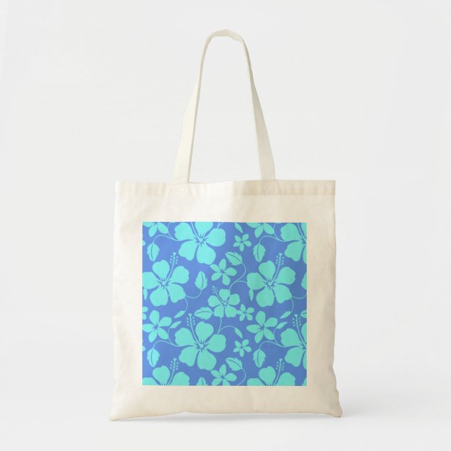 TOTE BAG HULA HAWAIEN (HIBISCUS) PERVENCHE/TEAL (Devant)