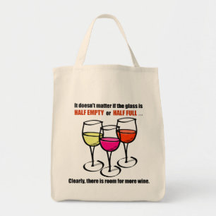 Tote Bag Humour à moitié vide en verre de vin