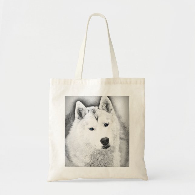 Tote Bag Husky Sibérien Blanc avec Dessin d'Art Blue Eyes (Devant)
