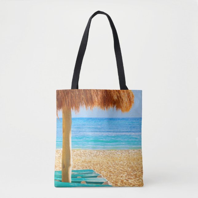 Tote Bag Hutte et fainéants d'herbe sur la plage (Devant)