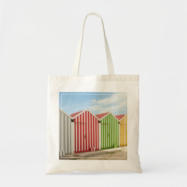 Tote Bag Huttes colorées sur la plage (Devant)