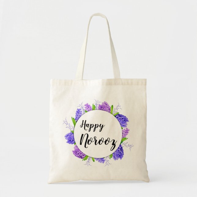 Tote Bag Hyacinth Wreath Purple Joyeux Norooz Nouvel An (Devant)