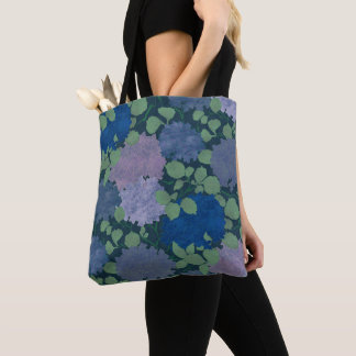 Tote Bag Hydrangea Ancienne Jardin Bleu Marine Vert Lavande