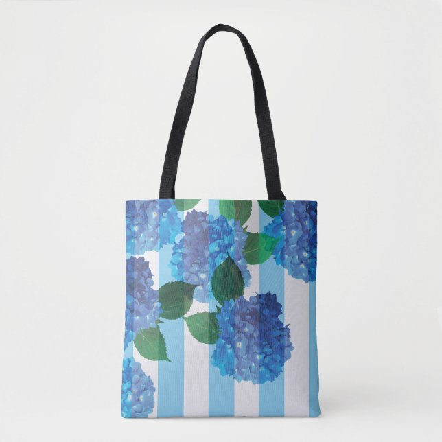 Tote Bag Hydrangea bleu avec des rayures Fourre-tout (Devant)