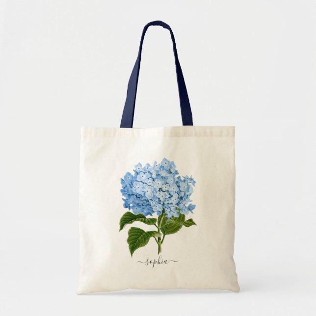 Tote Bag Hydrangea Bleu Marine Floral Botanique Personnalis (Devant)