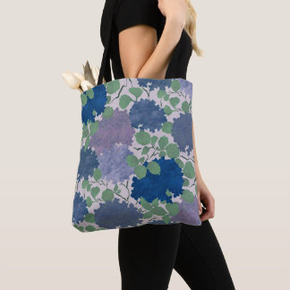 Tote Bag Hydrangea de jardin vintage bleu vert lavande