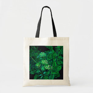Tote Bag Hydrangea et Horseradish Floral Art noir et vert