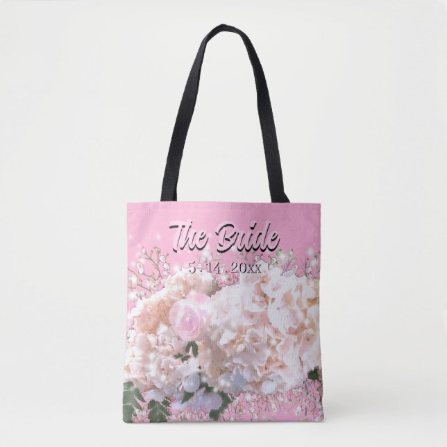 Tote Bag Hydrangeas blancs romantiques roses roses mariée (Devant)