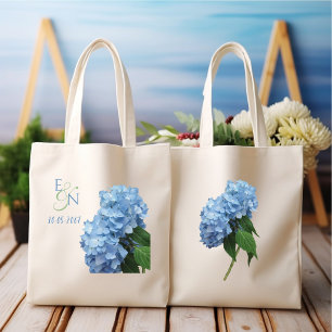 Tote Bag Hydrangeas Bleus Mariage Monogrammé