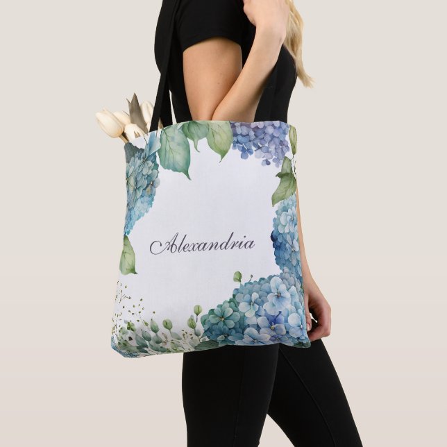 Tote Bag Hydrangeas Bleus Personnalisés  (De près)