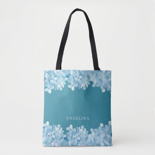 Tote Bag Hydrangée bleue, domestique personnalisée (Devant)