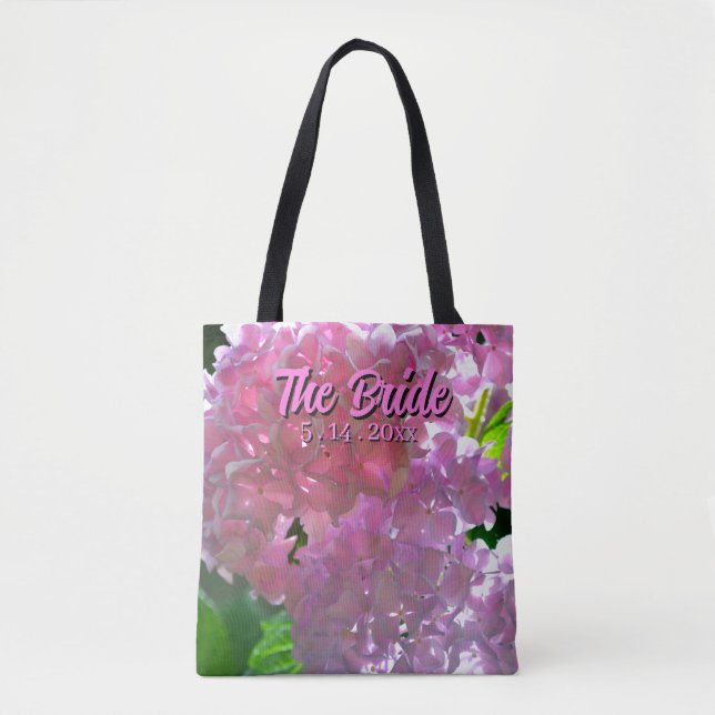 Tote Bag Hydrangée rose rayonnante, fleurs roses Mariée (Devant)