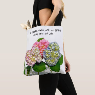 Tote Bag Hydrangées florales rose pâle bleu jaune vert