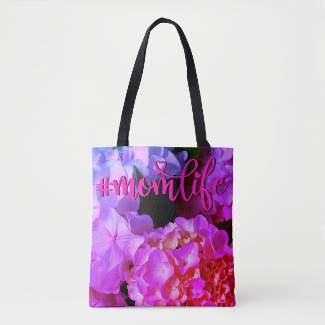 Tote Bag Hydrangées roses Fuchsia (Devant)