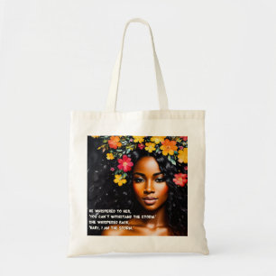 Tote Bag I Am the Storm Floral Watercolor Black Woman Art