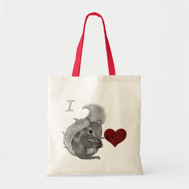 Tote Bag I Heart Baby Squirrels Fuzzy Animal (Devant)
