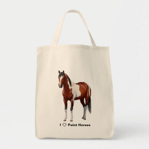 Tote Bag I Heart (Love) Paint Horses Bay Pinto