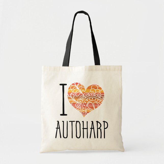 Tote Bag I Love Autoharp Orange Mandala Heart (Devant)