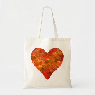 Tote Bag I Love Automne, subtil—Coeur feuille d'Aspen rouge