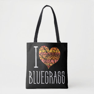 Tote Bag I Love Bluegrass Jaune Orange Mandala Heart