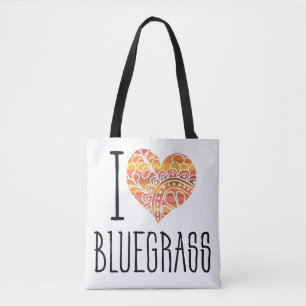 Tote Bag I Love Bluegrass Jaune Orange Mandala Heart