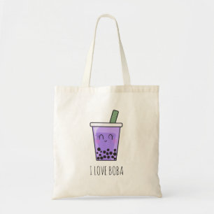 Tote Bag I Love Boba Kawaii Bubble Tea Taro Ube Purple