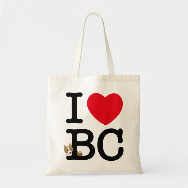 Tote Bag I love border collie! バッグ (レッド立ち耳） (Devant)