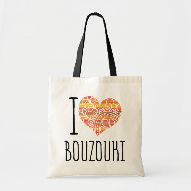 Tote Bag I Love Bouzouki Orange Mandala Heart (Devant)