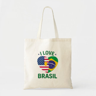 Tote Bag I Love Brasil USA Flag Heart