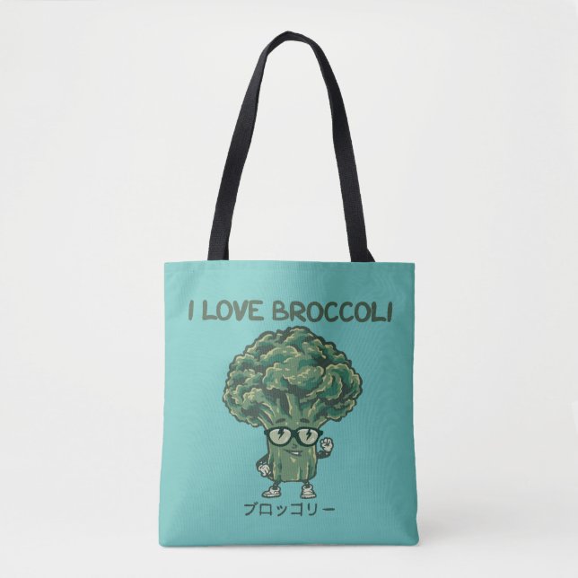 Tote Bag I Love Broccoli, Kawaii mignon dessin japonais (Devant)