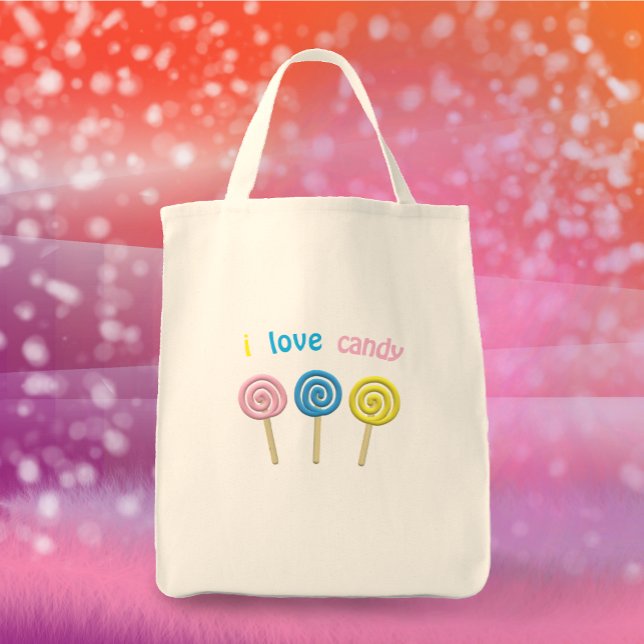 Tote Bag I Love Candy mignon couleur 3D lollipop (Créateur téléchargé)