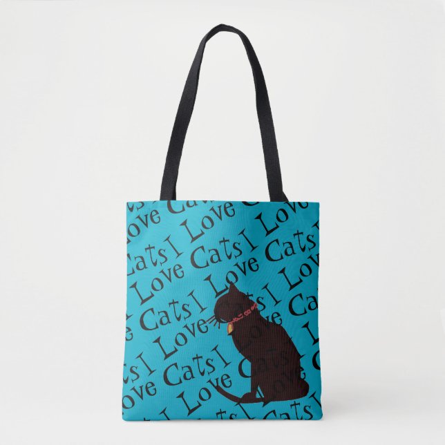 Tote Bag I Love Cats Blue Graphic Fourre-tout (Devant)