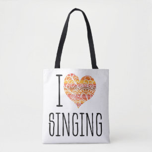 Tote Bag I Love Chanter Jaune Orange Mandala Heart
