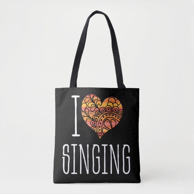 Tote Bag I Love Chanter Jaune Orange Mandala Heart (Devant)