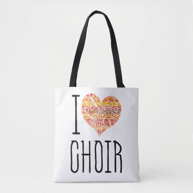 Tote Bag I Love Choir Jaune Orange Mandala Heart (Devant)