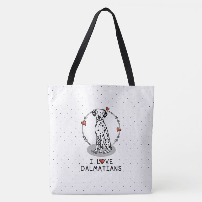 Tote Bag I Love Dalmatians (noir 1) Coeurs mignons (Devant)