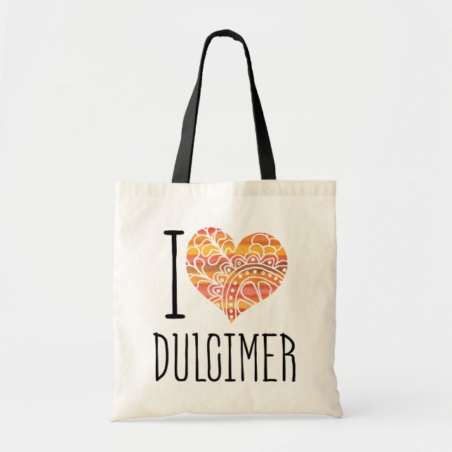 Tote Bag I Love Dulcimer Orange Mandala Heart (Devant)