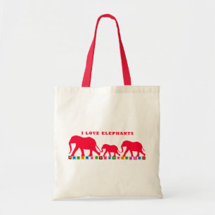 Tote Bag I Love Elephants (Rouge)