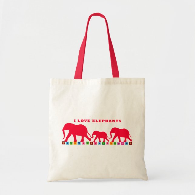 Tote Bag I Love Elephants (Rouge) (Devant)
