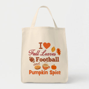 Tote Bag I Love Fall Leaves Football and Citrouille Spice.