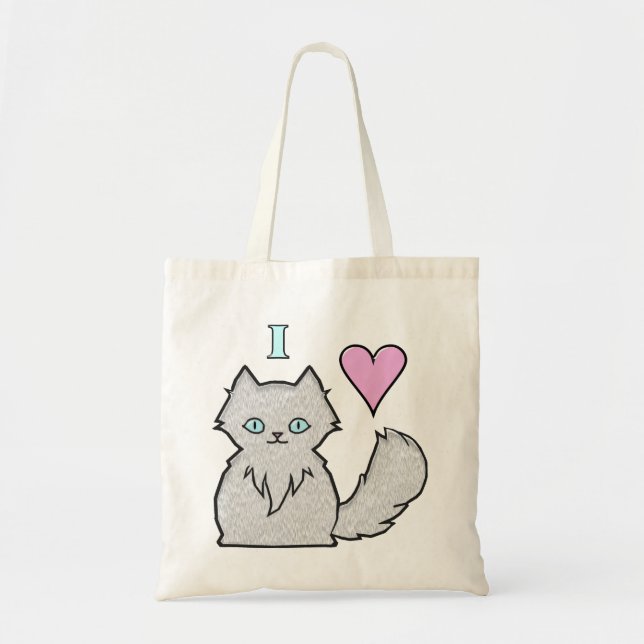 Tote Bag I Love Fluffy White Kitties (Devant)