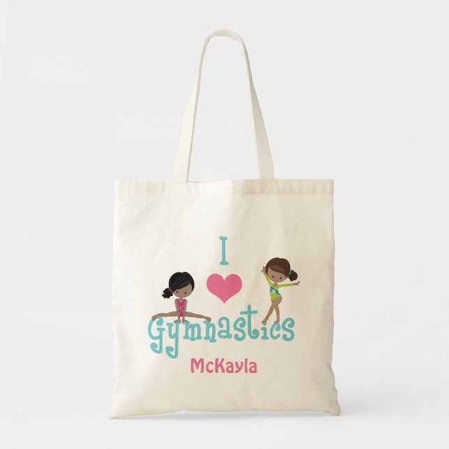 Tote Bag I Love Gymnastique mignonne Africaine Américaine (Devant)