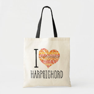 Tote Bag I Love Harpsichord Orange Mandala Heart