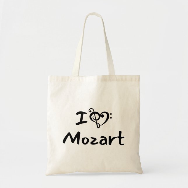 Tote Bag I love heart Mozart Classical Music Black Text (Devant)