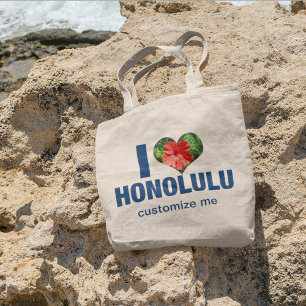 Tote Bag I Love Honolulu Cute Hawaii Hibiscus Flower
