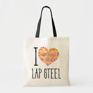 Tote Bag I Love Lap Steel Orange Mandala Heart